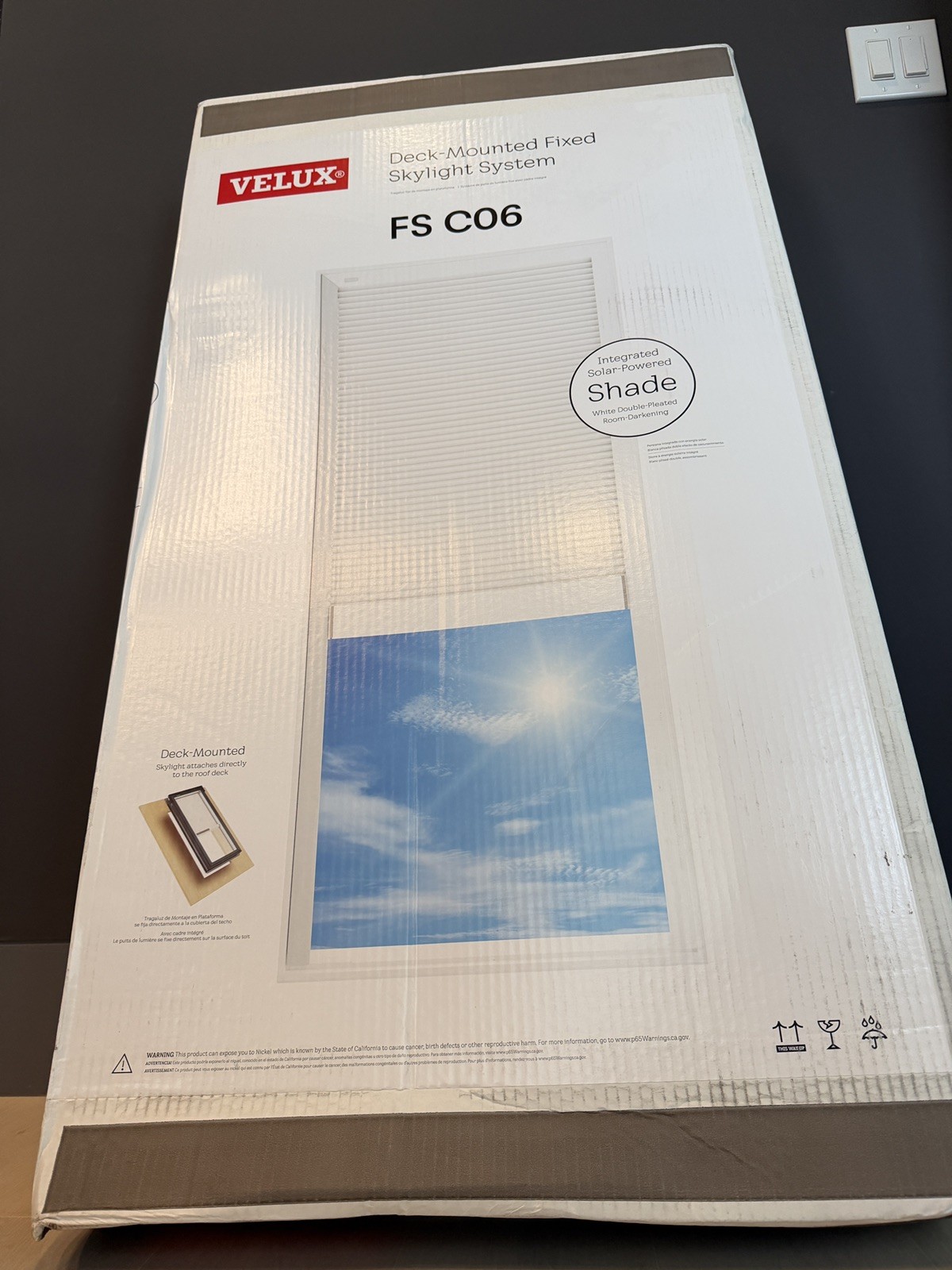 Velux FS C06 2004S Deck Mounted Fixed Skylight System with shade remote