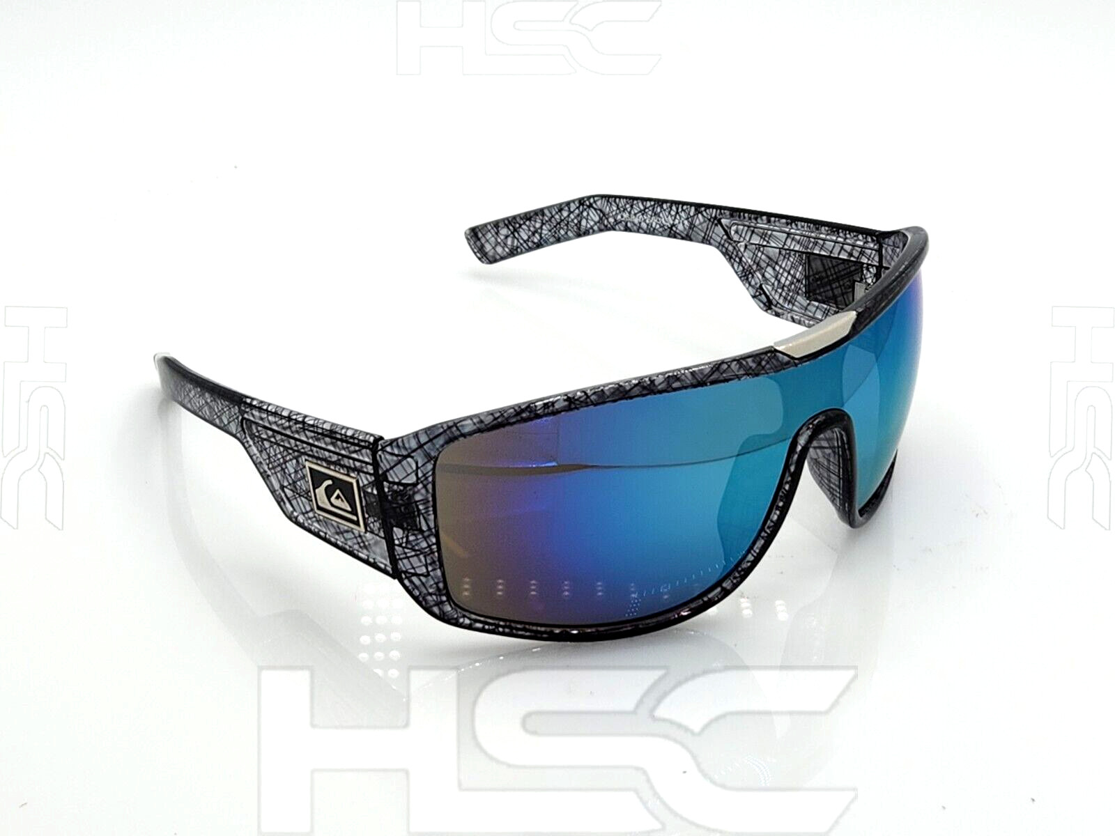 Quicksilver Sports Wrap Shield Sunglasses Gray Hatch Frame Blue Mirror Lens NIB