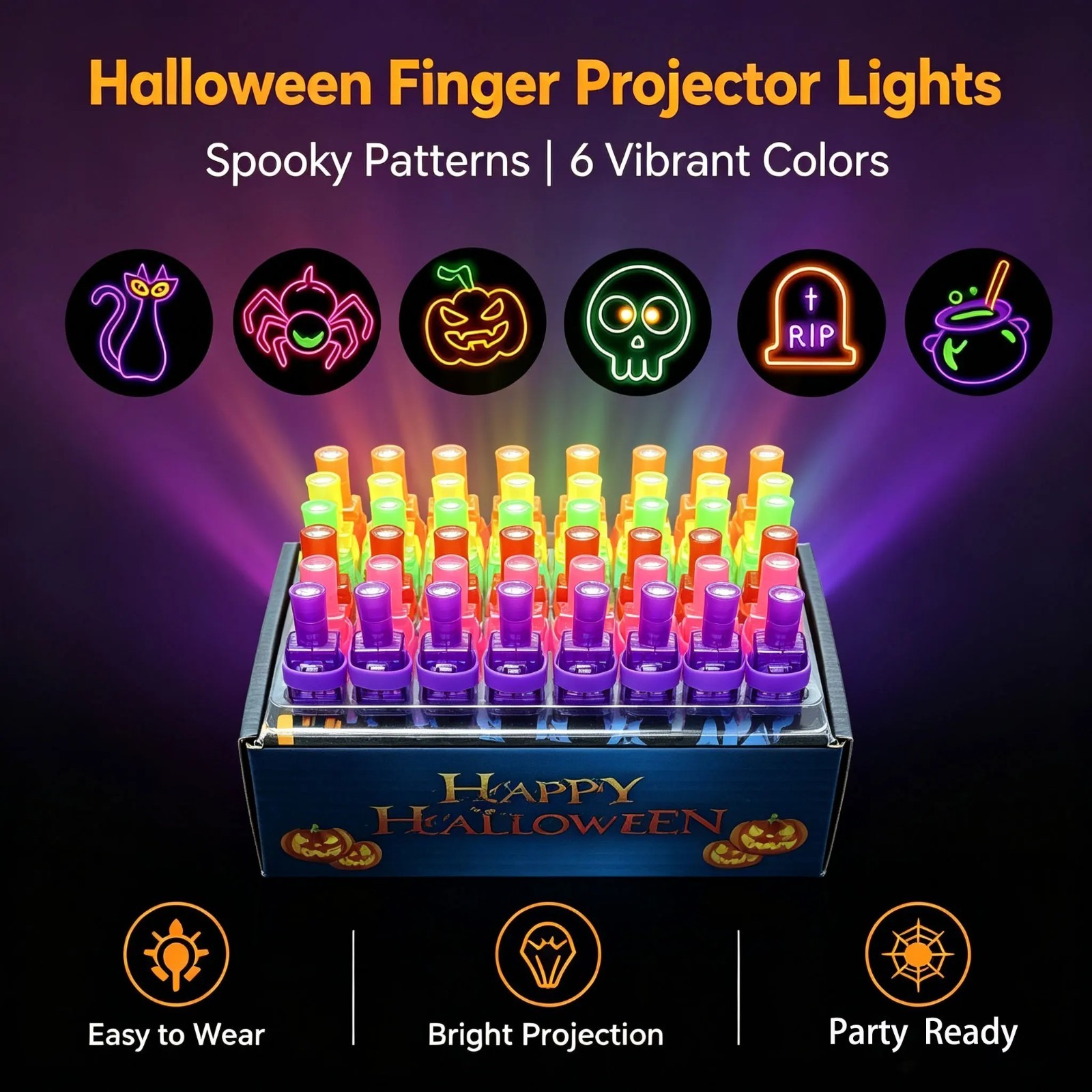 36PCS Halloween LED Finger Lights - Glow in the Dark Party Favors, Goodie Bag Fi