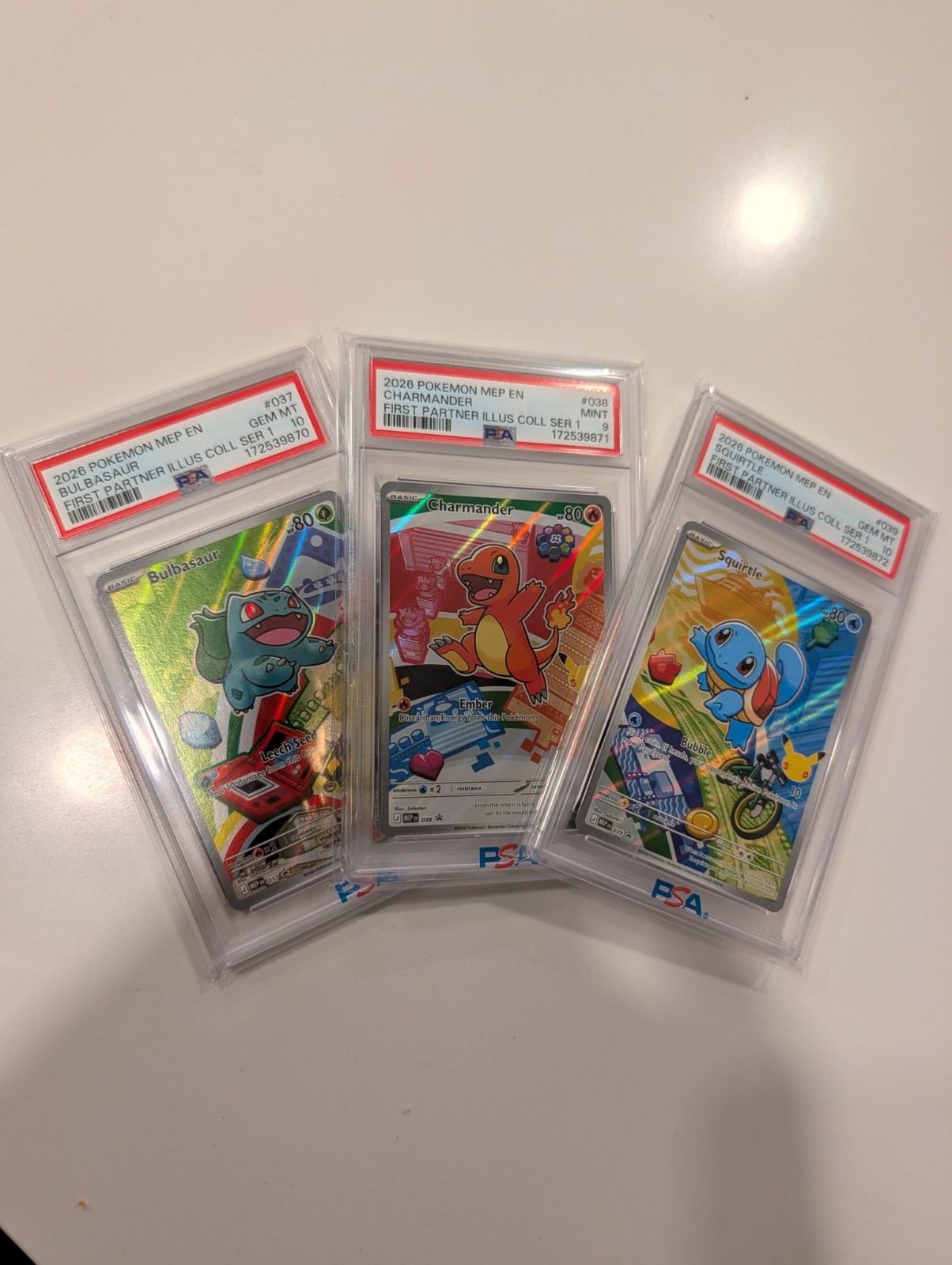 Bulbasaur Charmander Squirtle - Sequential PSA Set - First Partner Ser 1 Pokemon Bulbasaur Charmander Squirtle - Sequential PSA Set - First Partner Ser 1 Pokemon
