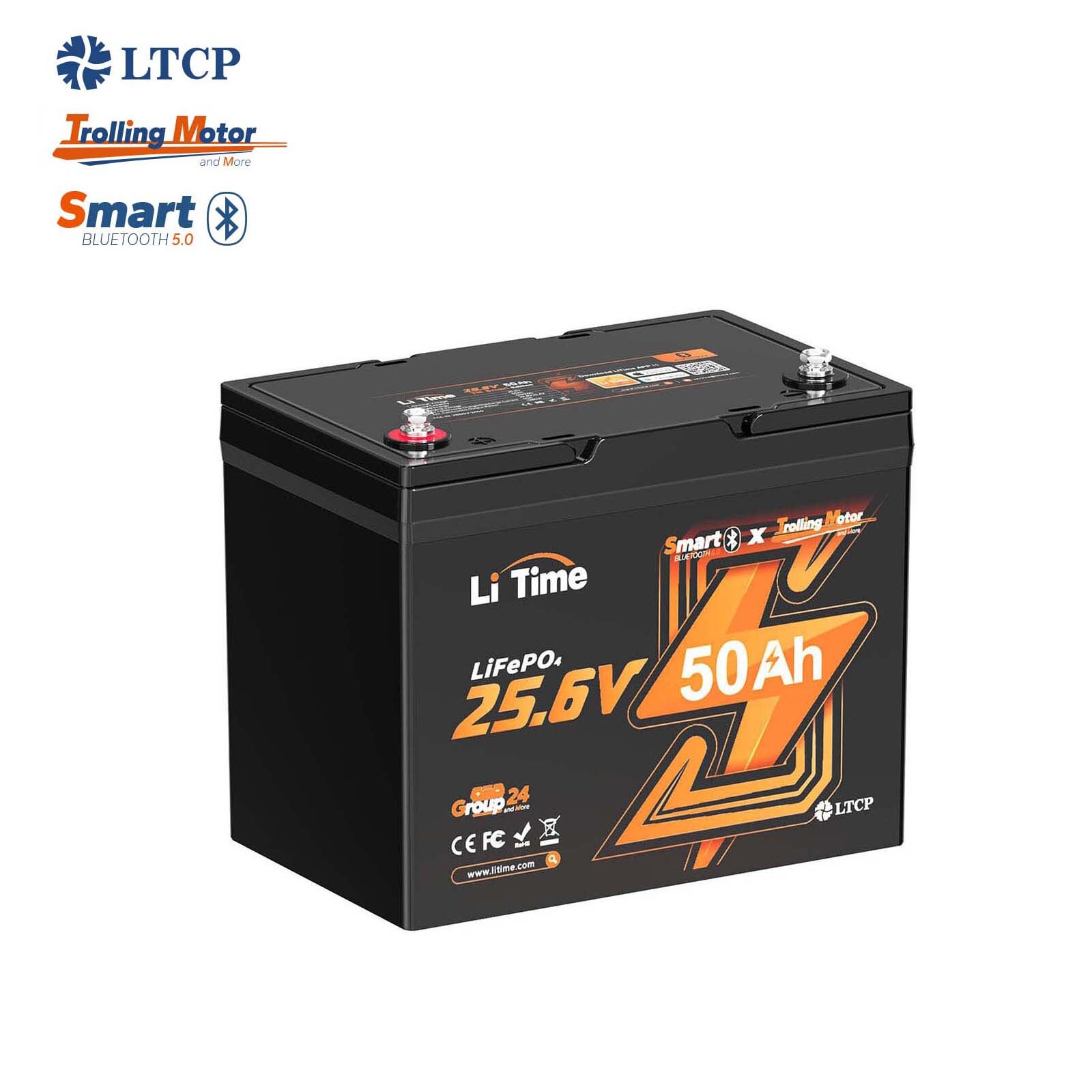 Refurbished LiTime 24V 50Ah TM Bluetooth LiFePO4 Lithium Battery Trolling Motor