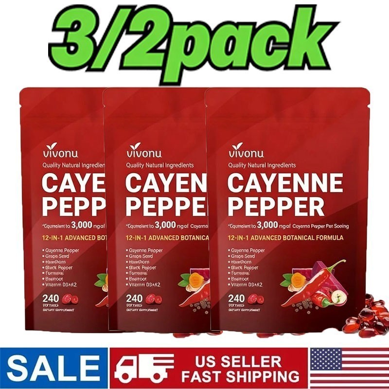 FREE SHIP 3/2PACK Cayenne Pepper Softgels Supplement - 240 Capsules NEW