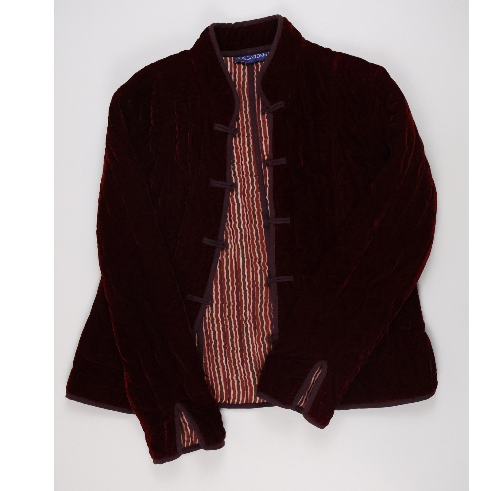Ro\'s Garden Jacket Quilted Velvet Frog Closure Burgundy XS Velvet