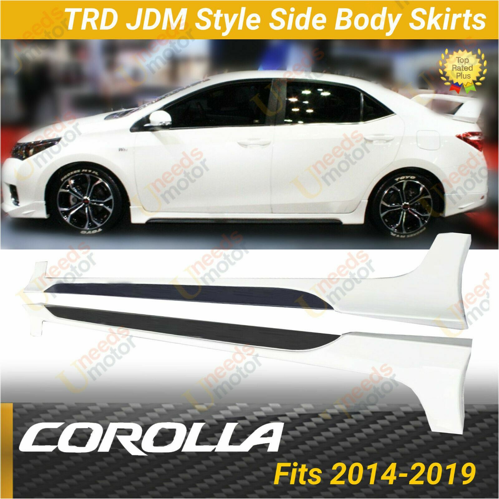 Fits Toyota Corolla 2014-2019 TRD PRO JDM Black & Super White Body Side Skirts