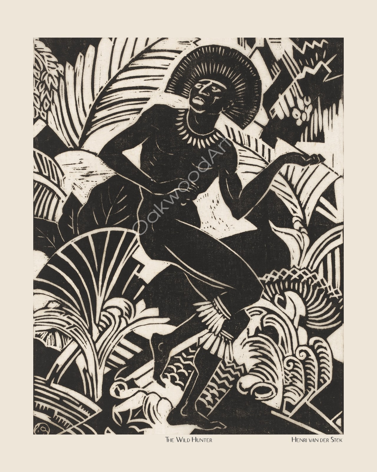 THE WILD HUNTER by Henri van der Stok, African Man, Abstract Art Reprint