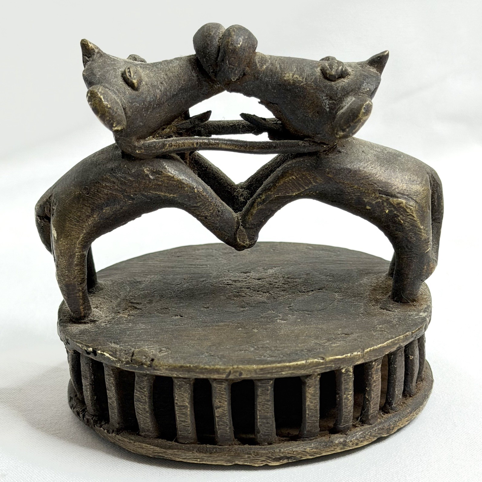 Antique Brass Indian Elephant Figurine Skin Cleanser Foot Scrubber Rattle