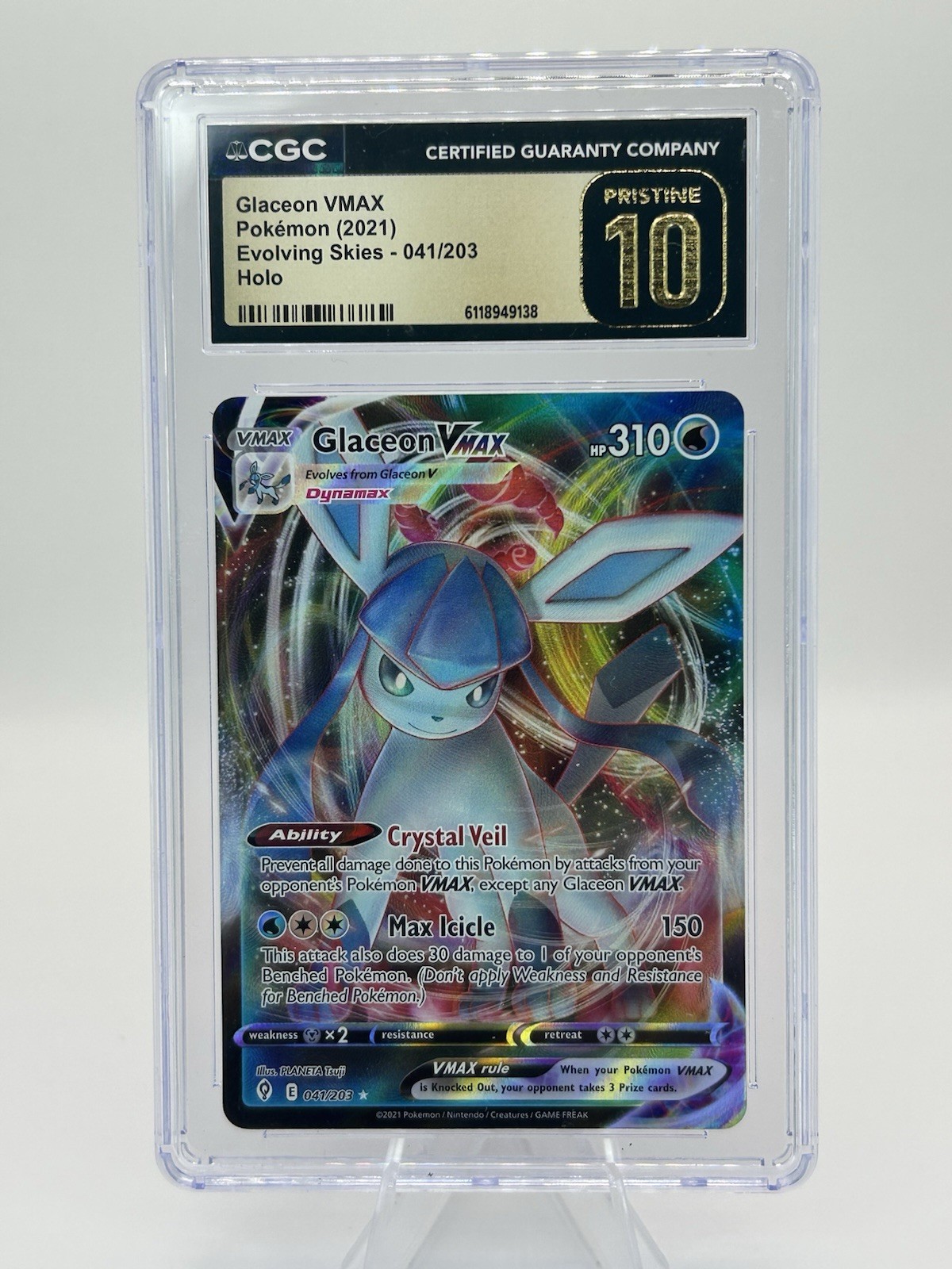 2021 Pokemon Glaceon VMAX Evolving Skies Holo Ultra Rare CGC Pristine 10