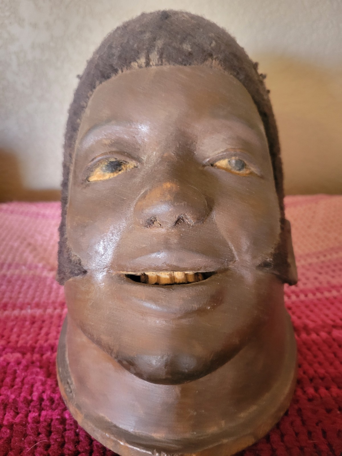 RARE OOAK WOODEN CARVED HEAD  ART REAL HAIR?  ODDITY INTRICATE  DETAILS 