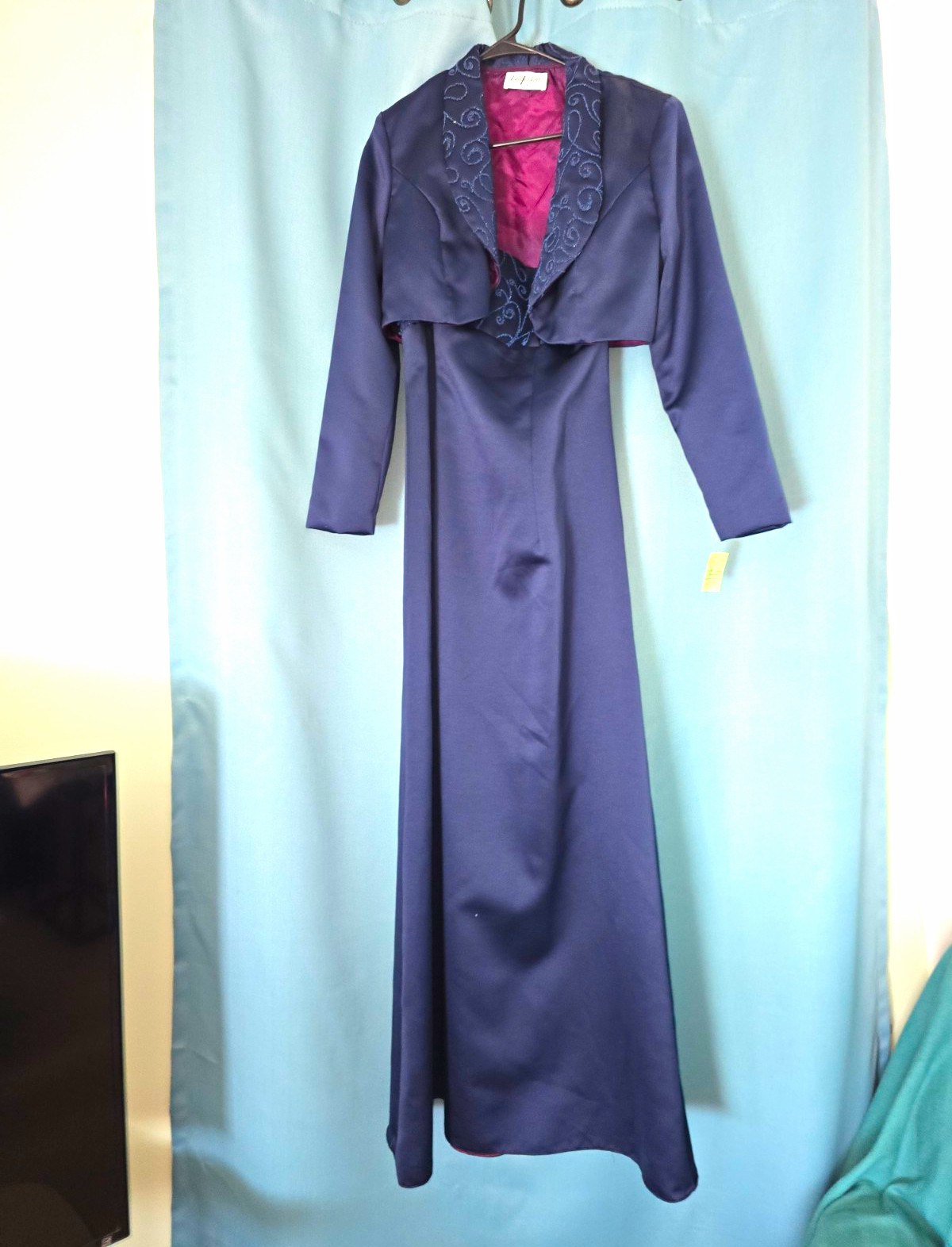 New. Bill Levkoff Women’s Blue Embroidered Long Gown w/ Bolero Jacket Sz 12