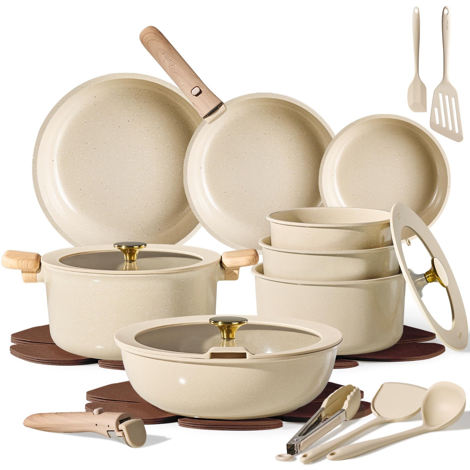 25pcs Ceramic Cookware Set - Nonstick Pots & Pans with Detachable Handle 25pcs Ceramic Cookware Set - Nonstick Pots & Pans with Detachable Handle