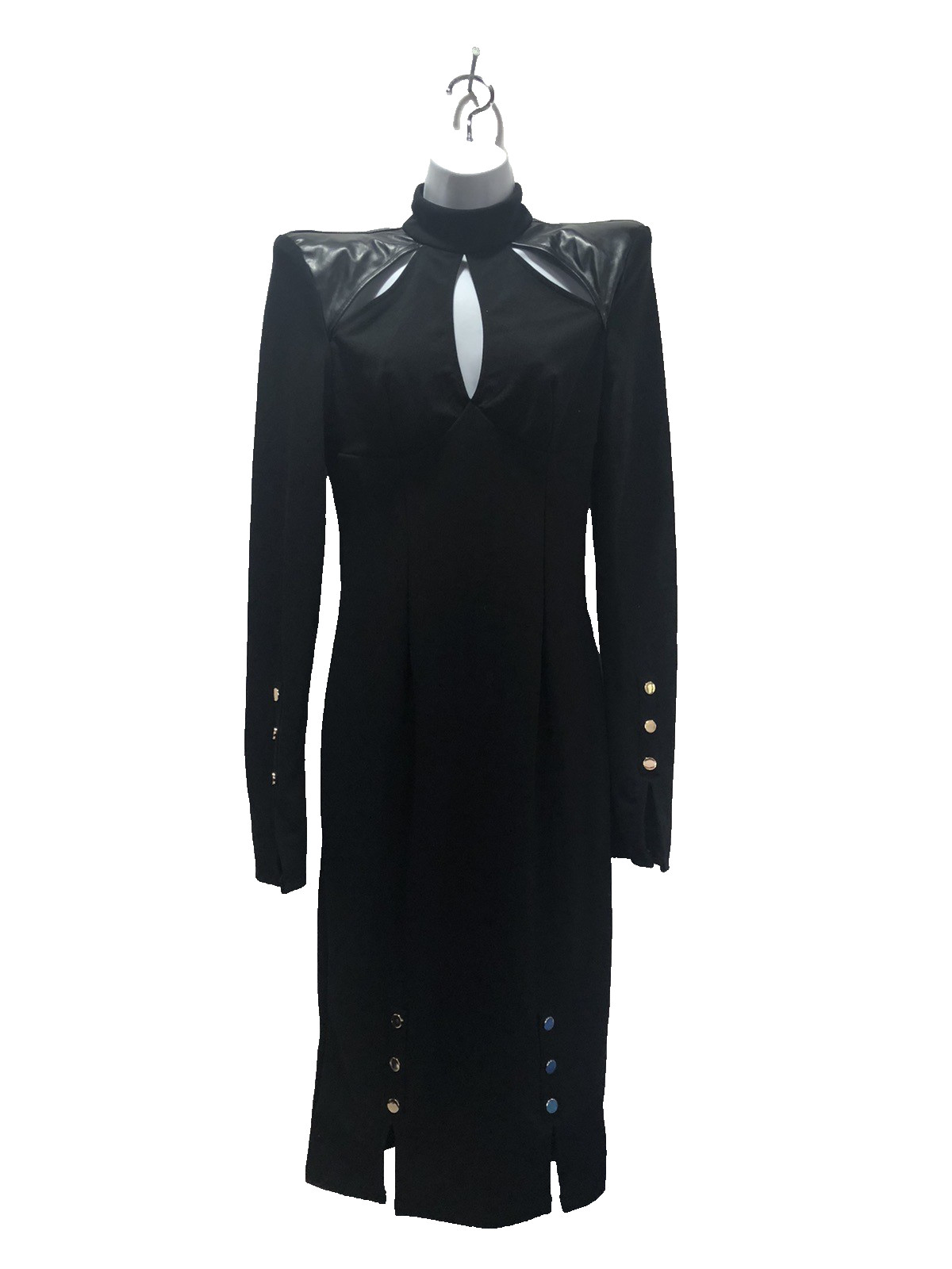 Shein X Women\'s Bodycon Dress Size Medium Black Cutouts Faux Leather Cosplay NWT