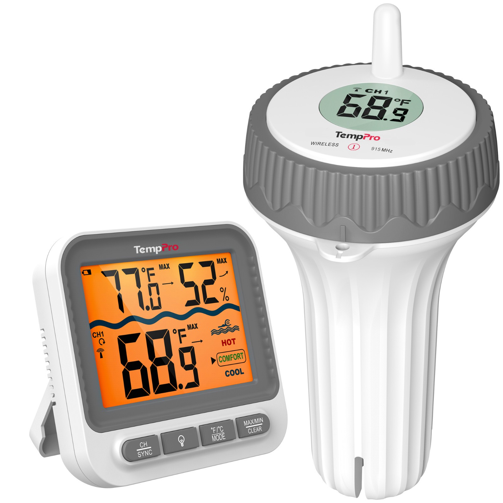 TempPro Waterproof Wireless Pool Thermometer Easy Read Digital Pool FloatingPond