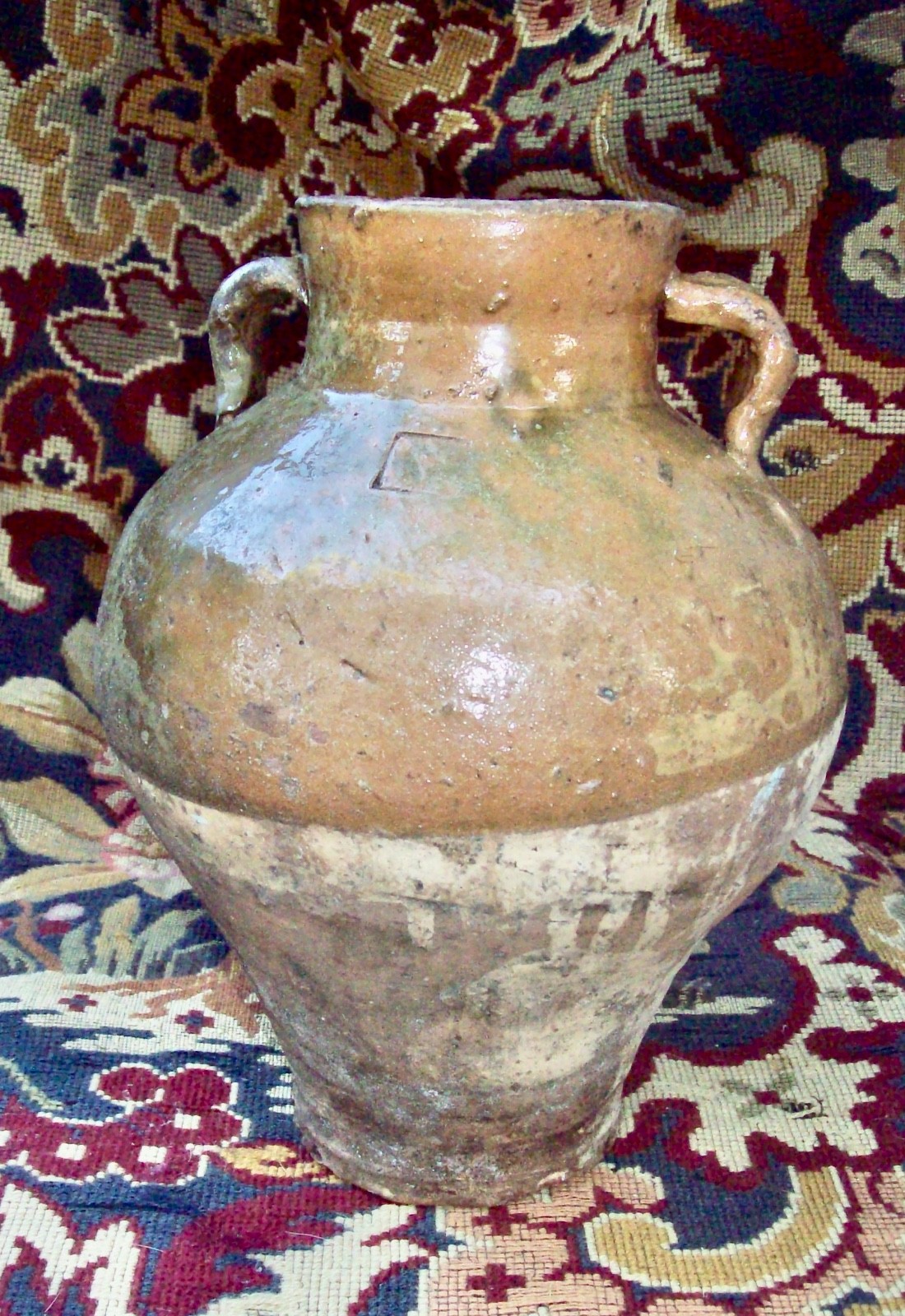 19th.c Heavy French Earthenware Confit Jar Drip Glazed from Provence-10 19th.c Heavy French Earthenware Confit Jar Drip Glazed from Provence-10