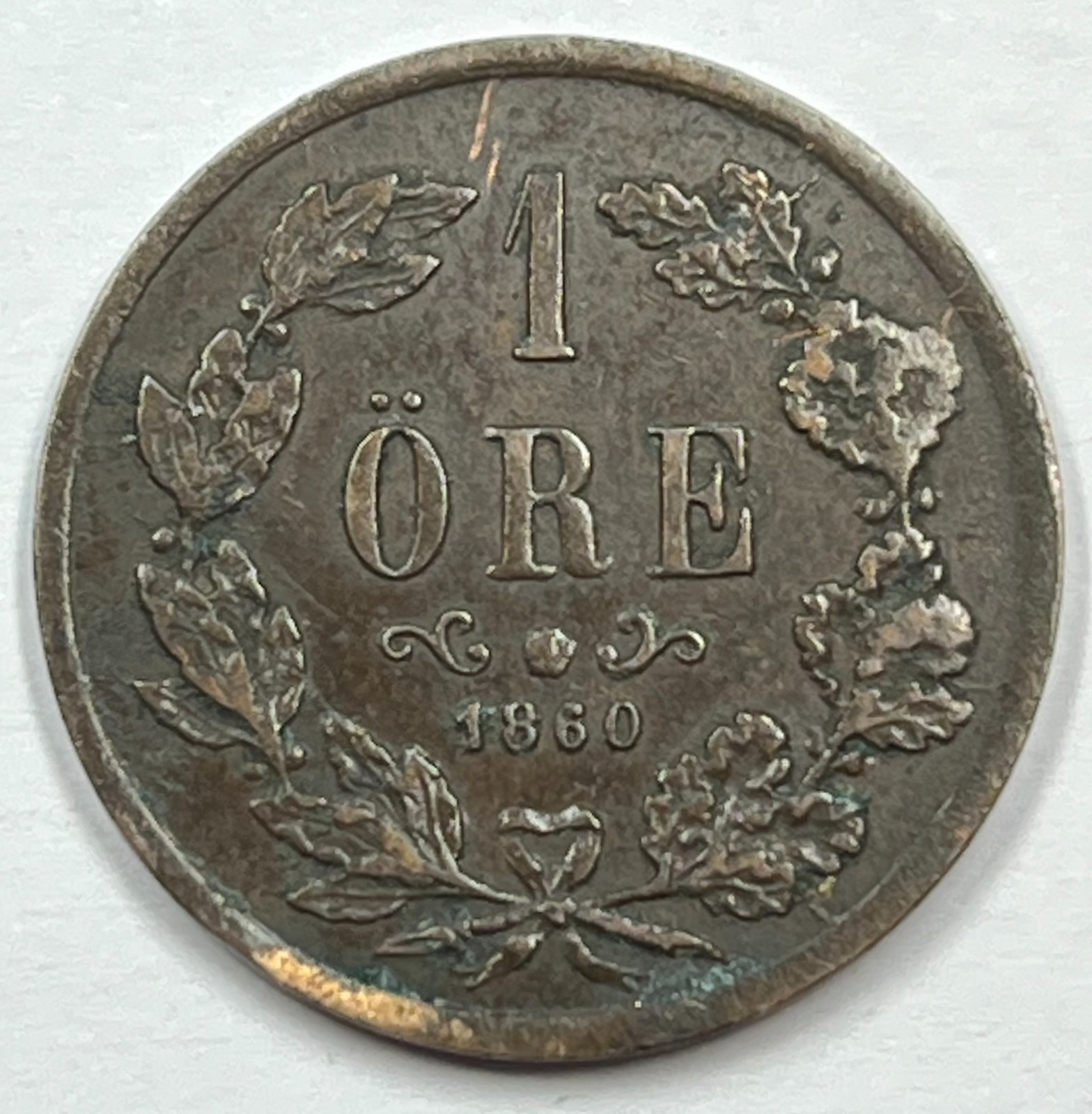 Sweden - 1860 1 Ore - Carl XV - Low Mintage - Scarce Date (TC593)