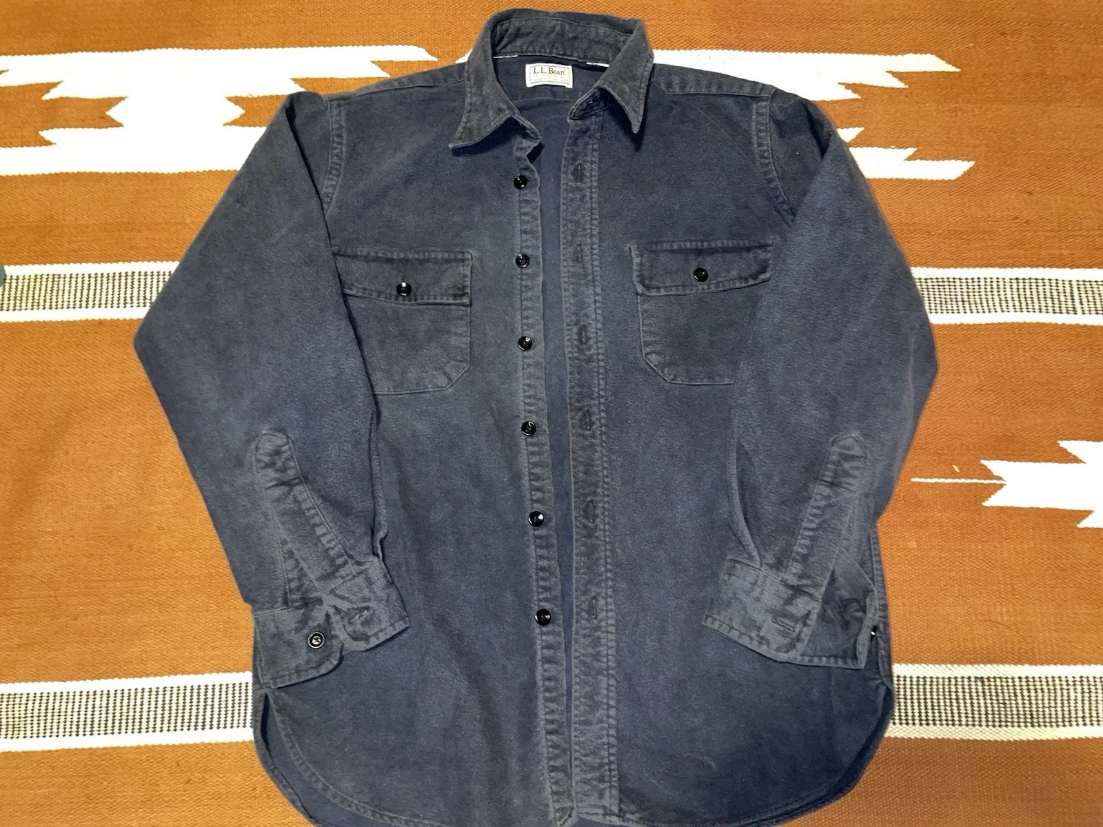 Vintage Made In USA LL BEAN MENS Large CHAMOIS BUTTON SHIRT 100% COTTON BLUE