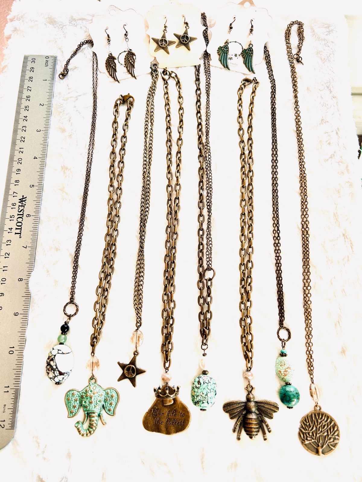 Antique Gold Bronze Vintage Gypsy Necklace 8 pcs & 3 Earrings bulk lot 1020