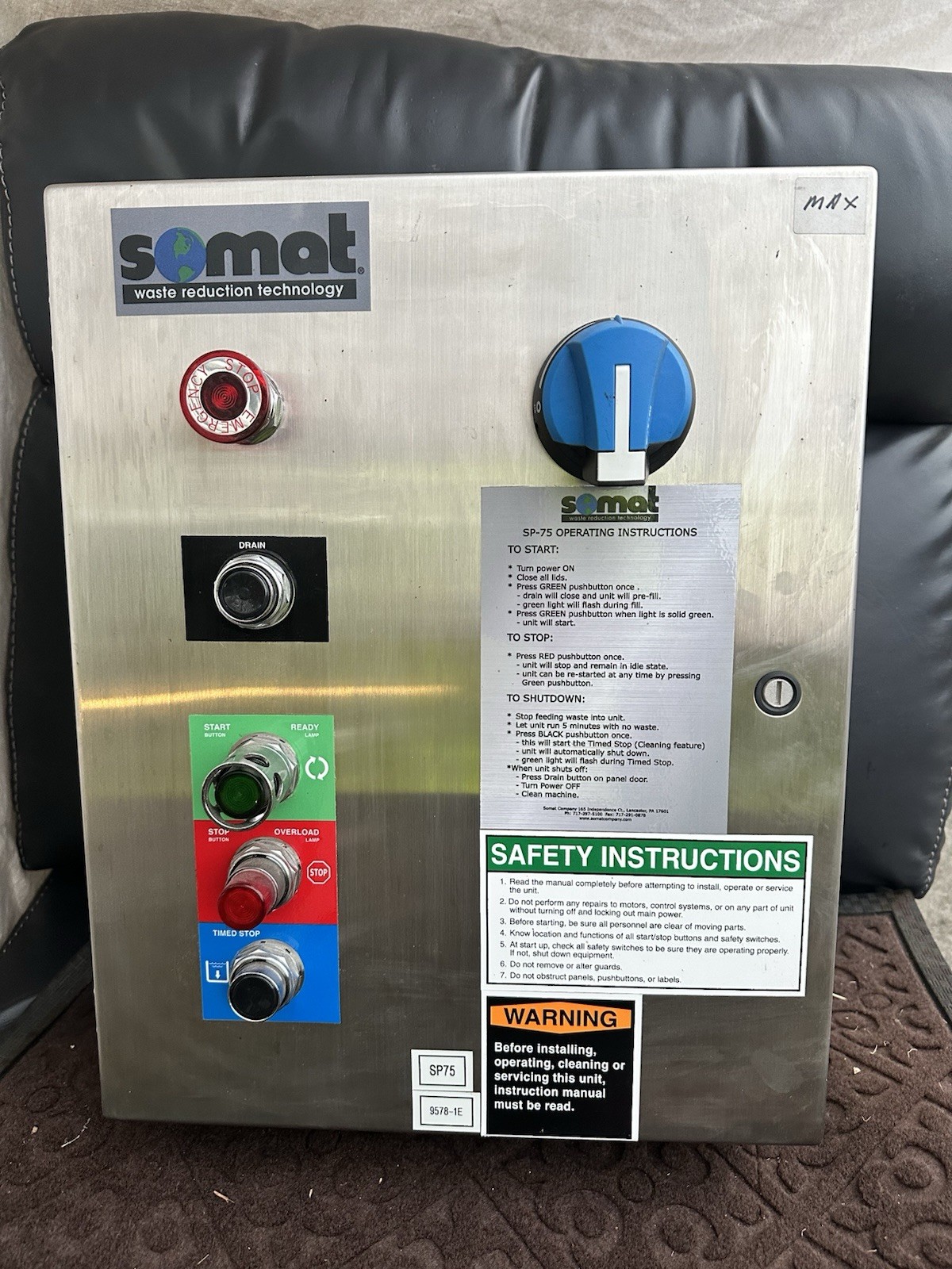 Somat Pulper  SOM-A-Trol Main Control Panel the model-SP75