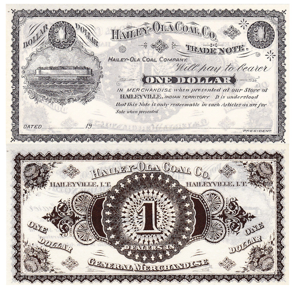 1900\'s $1 Indian Territory Oklahoma Hailey-Ola Coal Co. Obsolete Uncirculated