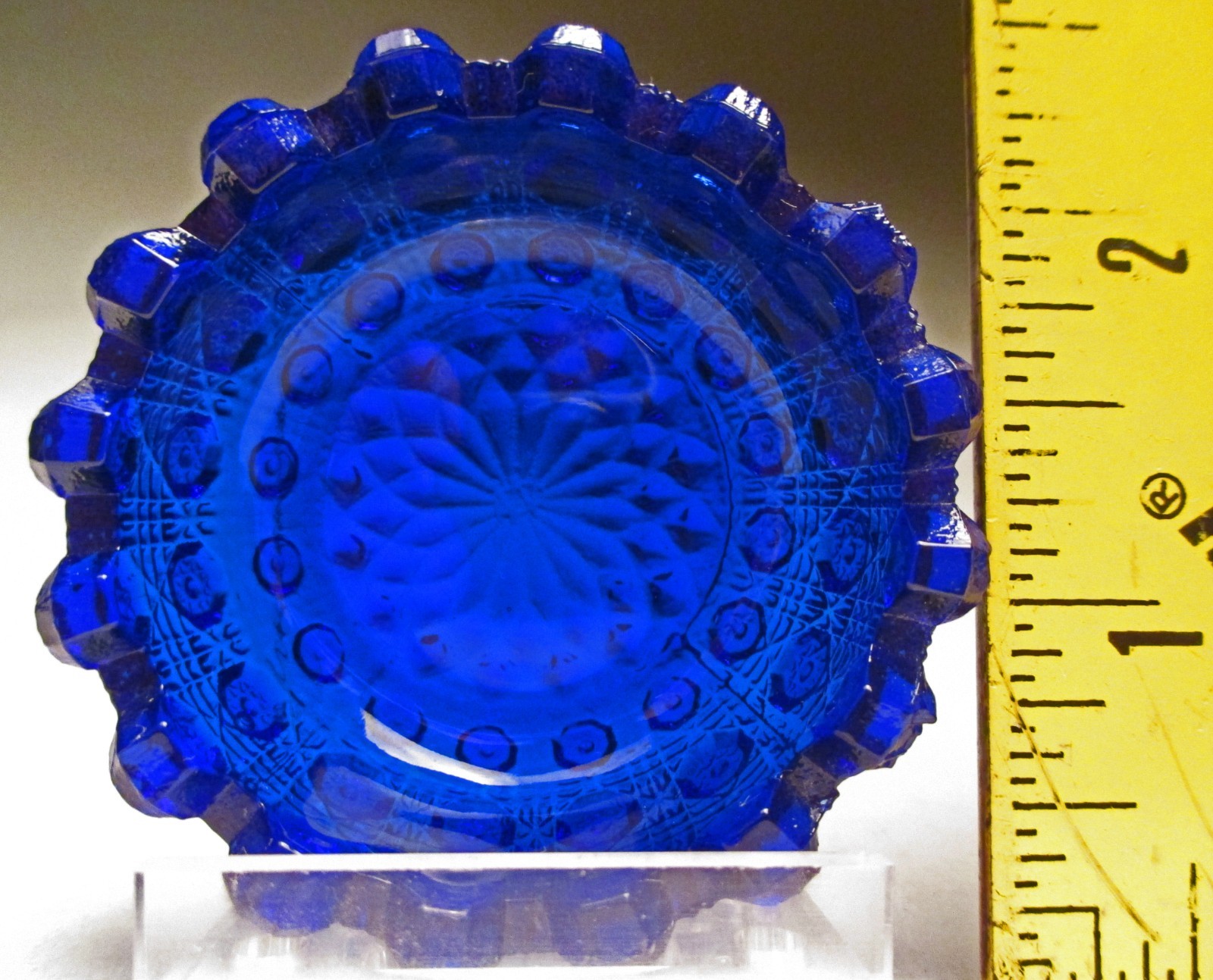 Lacy Daisy by Westmoreland Open Salt Cellar #909 Cobalt Blue Glass Glossy