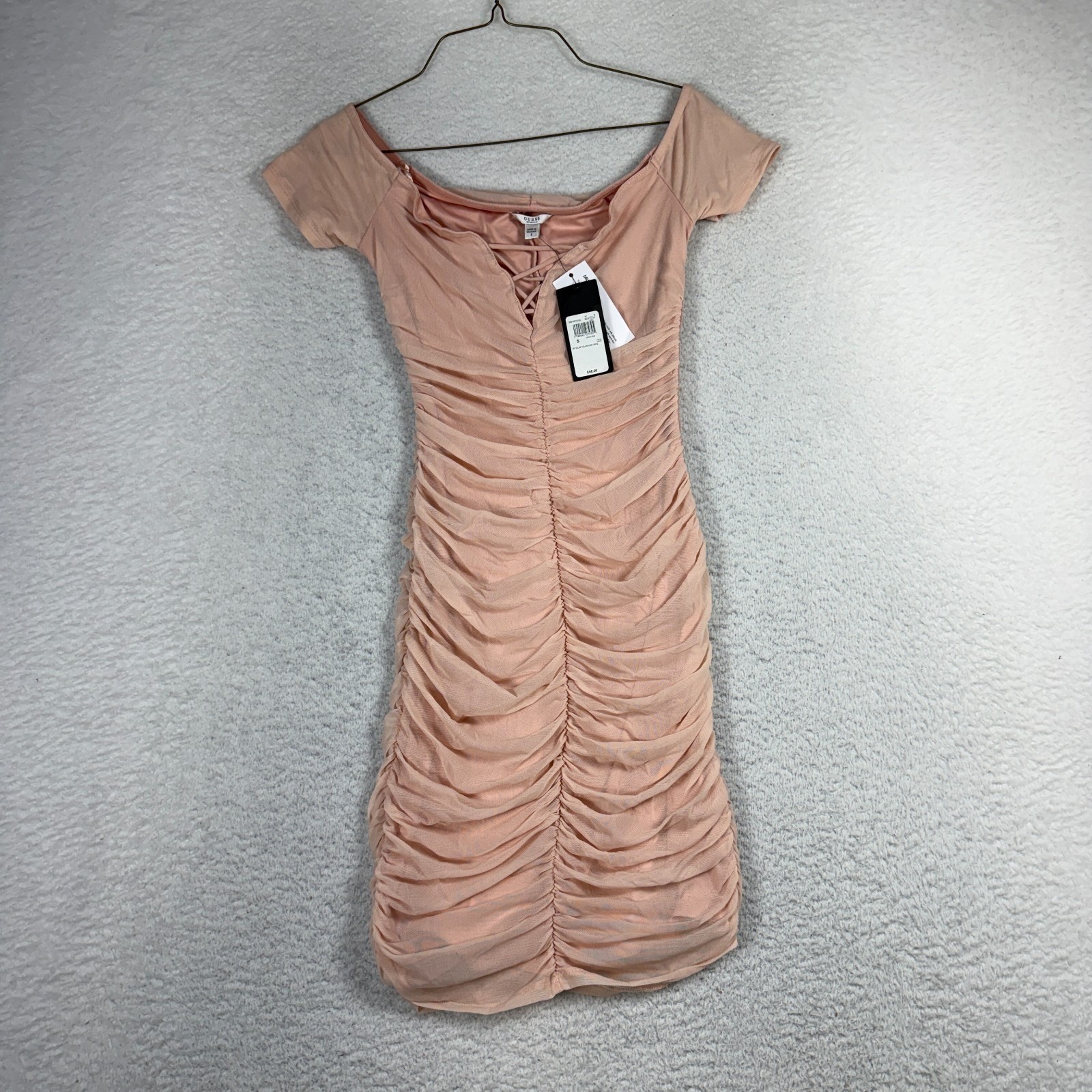 Guess Pink Teela Ruched Bodycon Dress Off Shoulder Stretch Small NWT W8FK0TR2X52 Guess Pink Teela Ruched Bodycon Dress Off Shoulder Stretch Small NWT W8FK0TR2X52