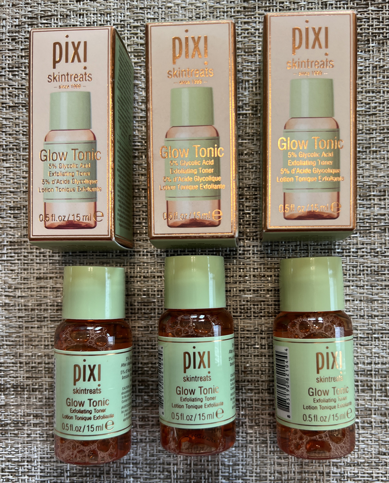 3X- Pixi Skintreats Glow Tonic Exfoliating Toner Sample Size 0.5 fl.oz #14