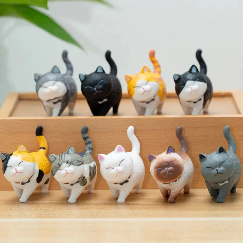 9pcs Cute Cat Ornaments Set, Kawaii Desktop Decor for Home Office, Mini Cat