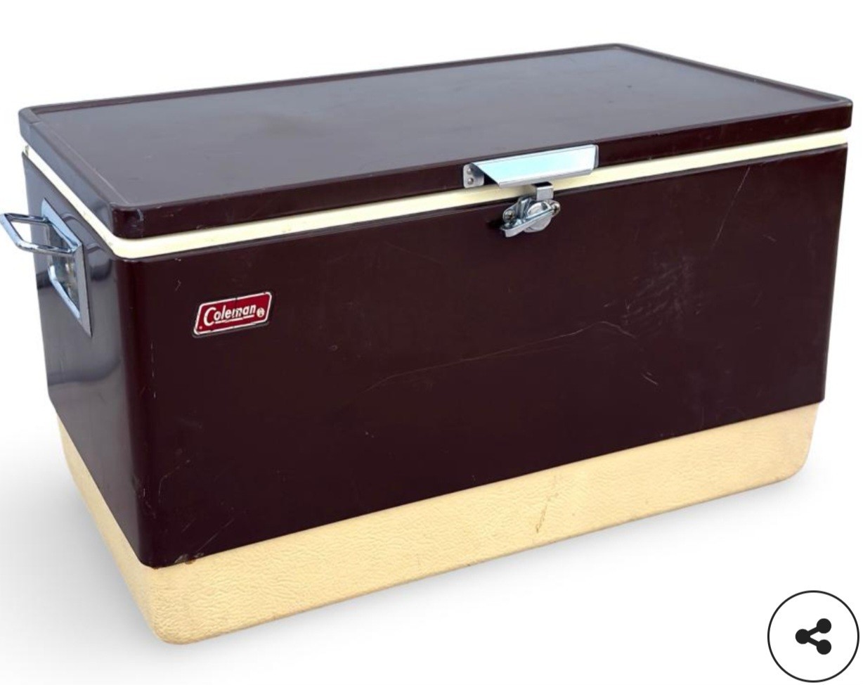 Vintage Coleman Brown Metal Ice Chest Cooler Camping Retro