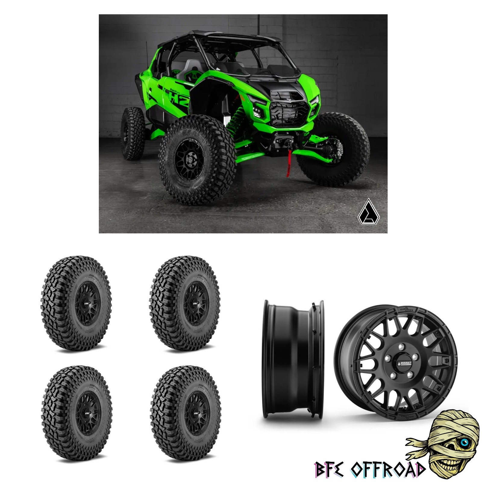 SuperATV Incursion AT Mounted Tires Wheels Kit 35x10-15 (4) Hellfire Teryx H2