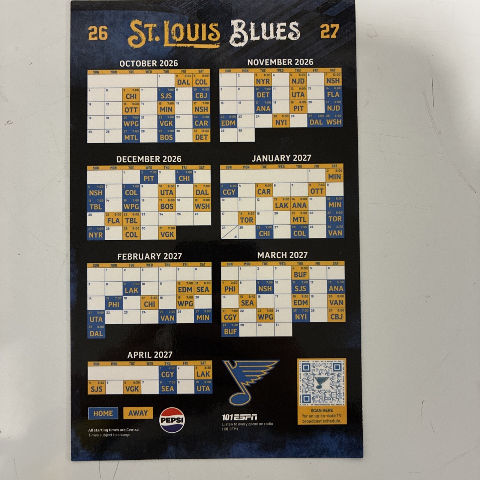 St. Louis Blues 2026-2027 Magnet Schedule hockey Preseason 