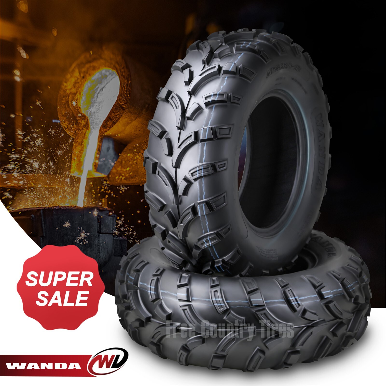 Set 2 WANDA ATV UTV tires 25x8-12 25x8x12 6PR LT MUD