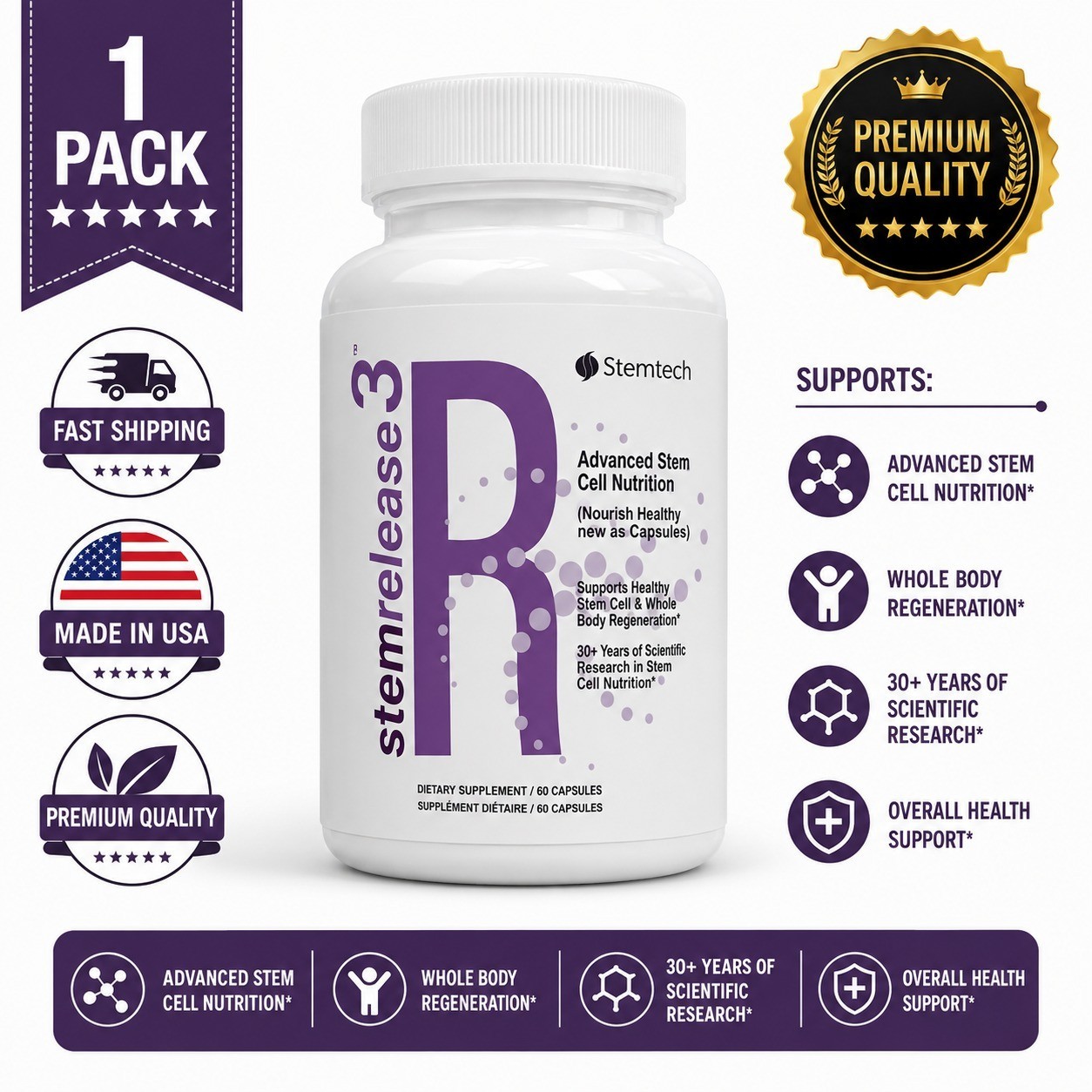 StemRelease3 SRE by StemTech 60 Capsules Advanced Stem Cell Nutrition New
