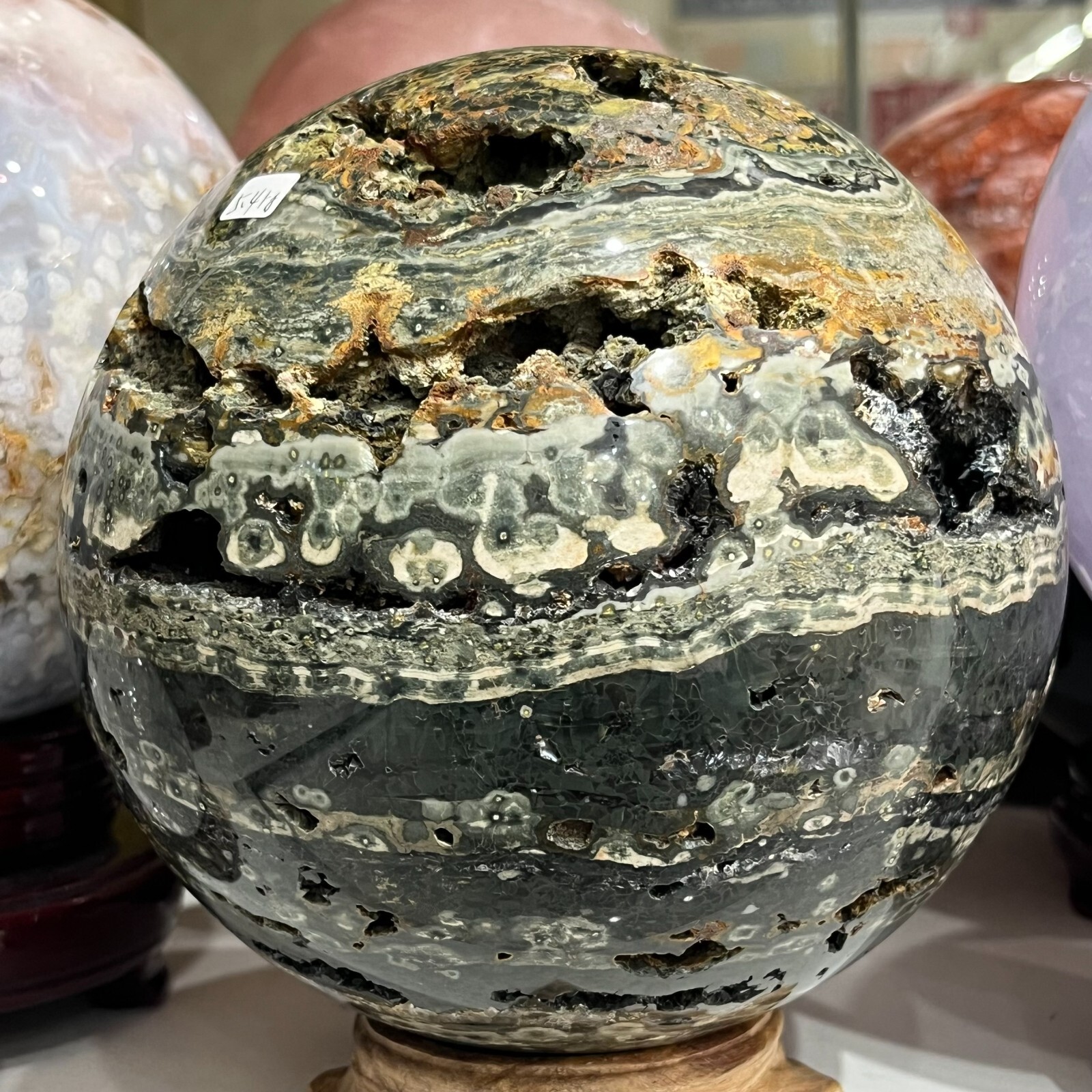 11.90LB Huge Natural Ocean Jasper Sphere With Druzy Quartz Crystal Reiki Healing