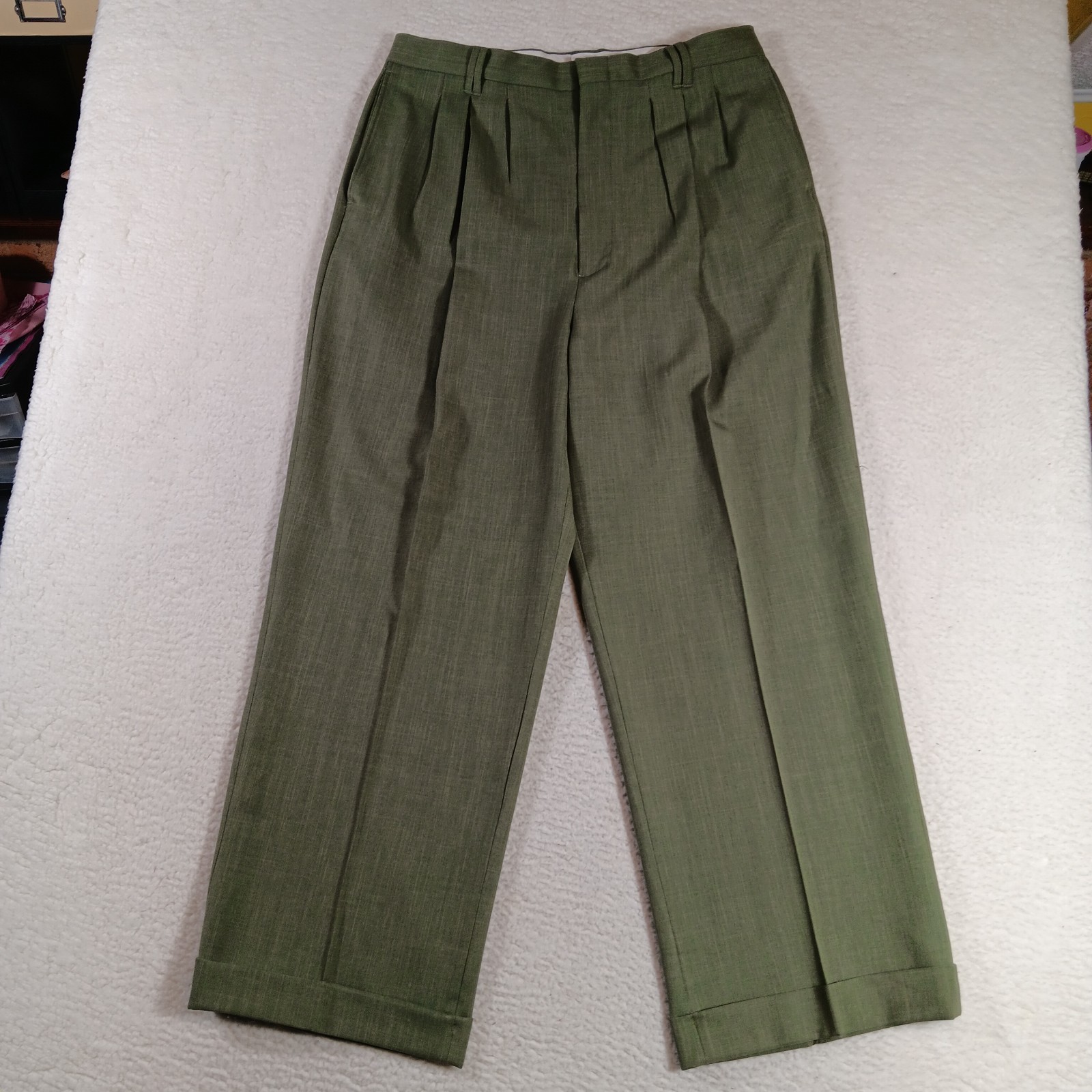 Vintage Smokey Joes Pants Mens 36x30 Green Pleated Wide Leg Old Money 