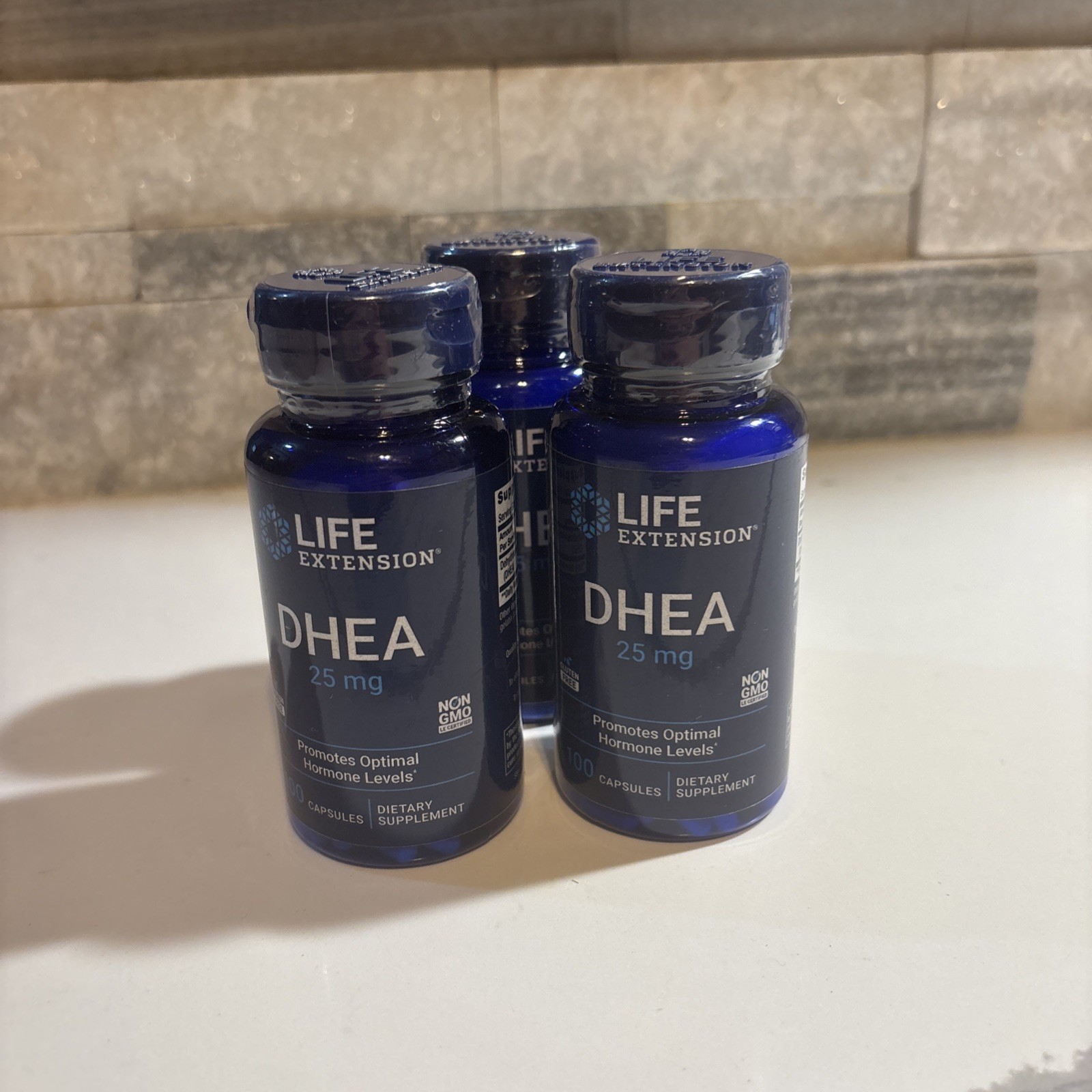 Life Extension 3 Pack, 25 mg, Promotes Optimal Hormone Levels , 100 Capsules ea. Life Extension 3 Pack, 25 mg, Promotes Optimal Hormone Levels , 100 Capsules ea.