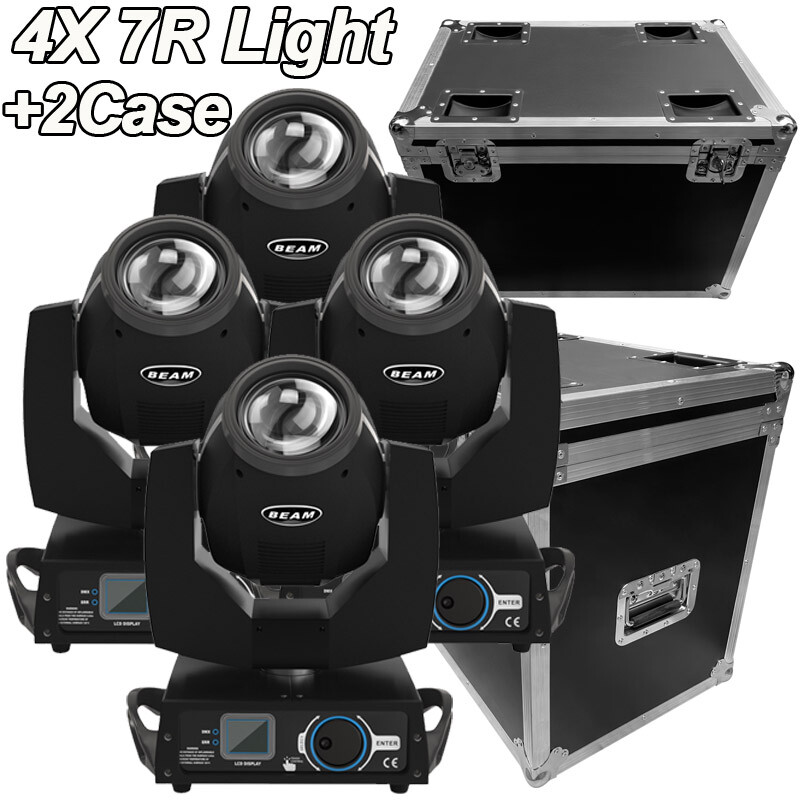 2pcs 7R Sharpy 230W Zoom Moving Head Beam Light 8 Prism DJ Lighting Flight Case