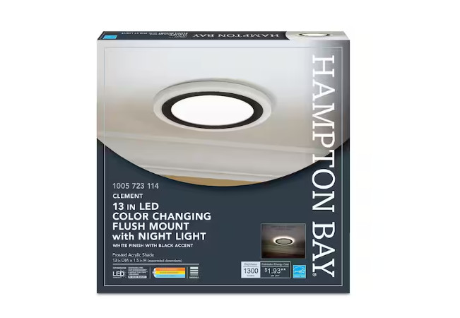 Hampton Bay Clement 13in Black Indoor LED Flush Mount Color Changing Night Light