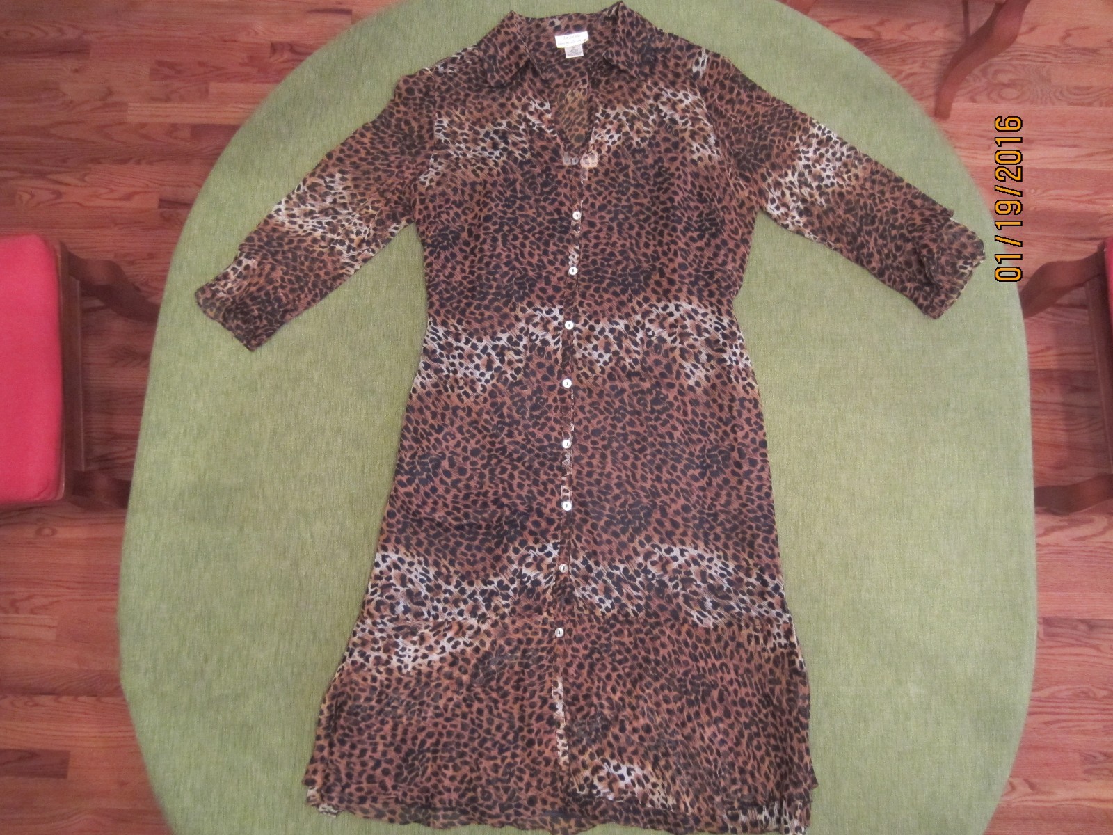 D.W. Studio David Warren 100% Silk Shirt Dress Size 12 Animal Print EUC