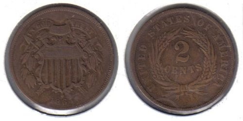 1864 Two Cent Piece Old US Civil War Antique Copper Coin 1864 Two Cent Piece Old US Civil War Antique Copper Coin