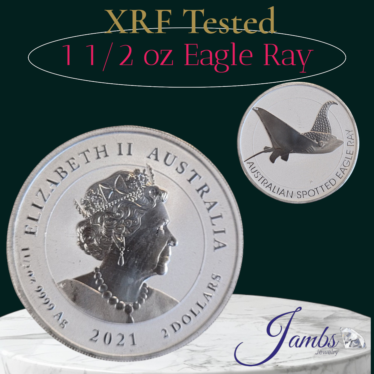 2021 Australia 1.5 oz Silver Spotted Eagle Ray Coin .9999 Fine Silver
