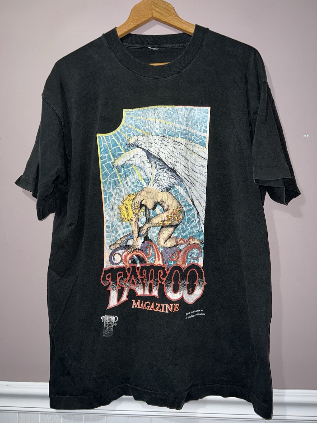 VINTAGE 1993 TATTOO MAGAZINE SHIRT faded to perfection XL BIKER 