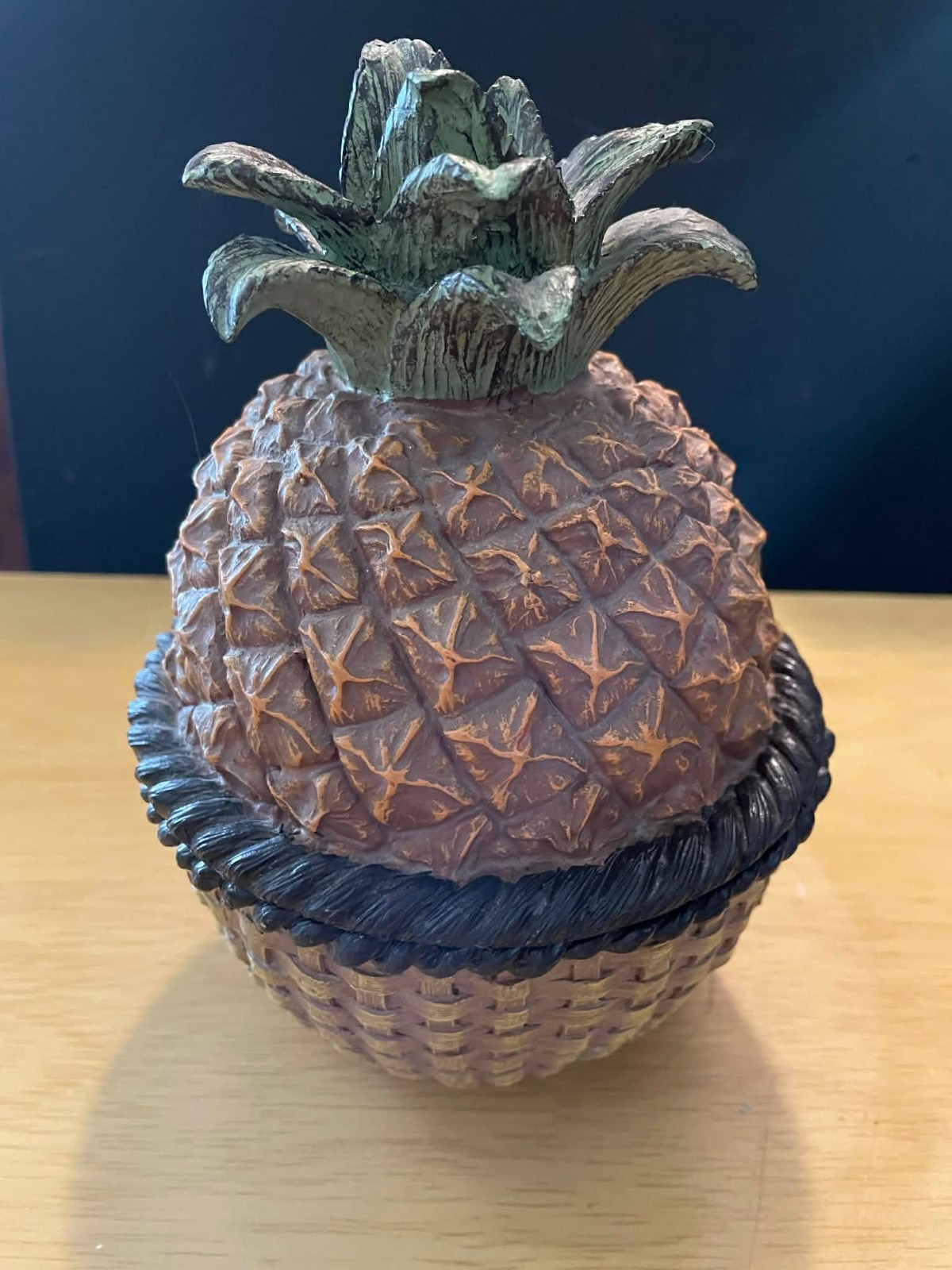 Pineapple Trinket Jar / Candy Dish Resin 7 Inch Vintage Decor