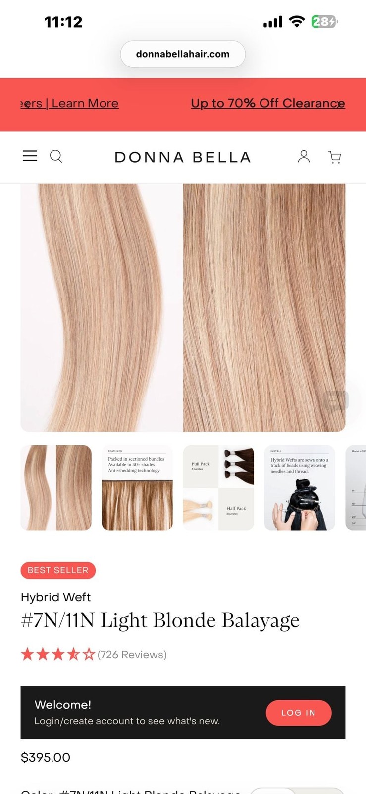 Donna Bella Hybrid Weft Extensions 7N & 11N Light Blonde Balayage