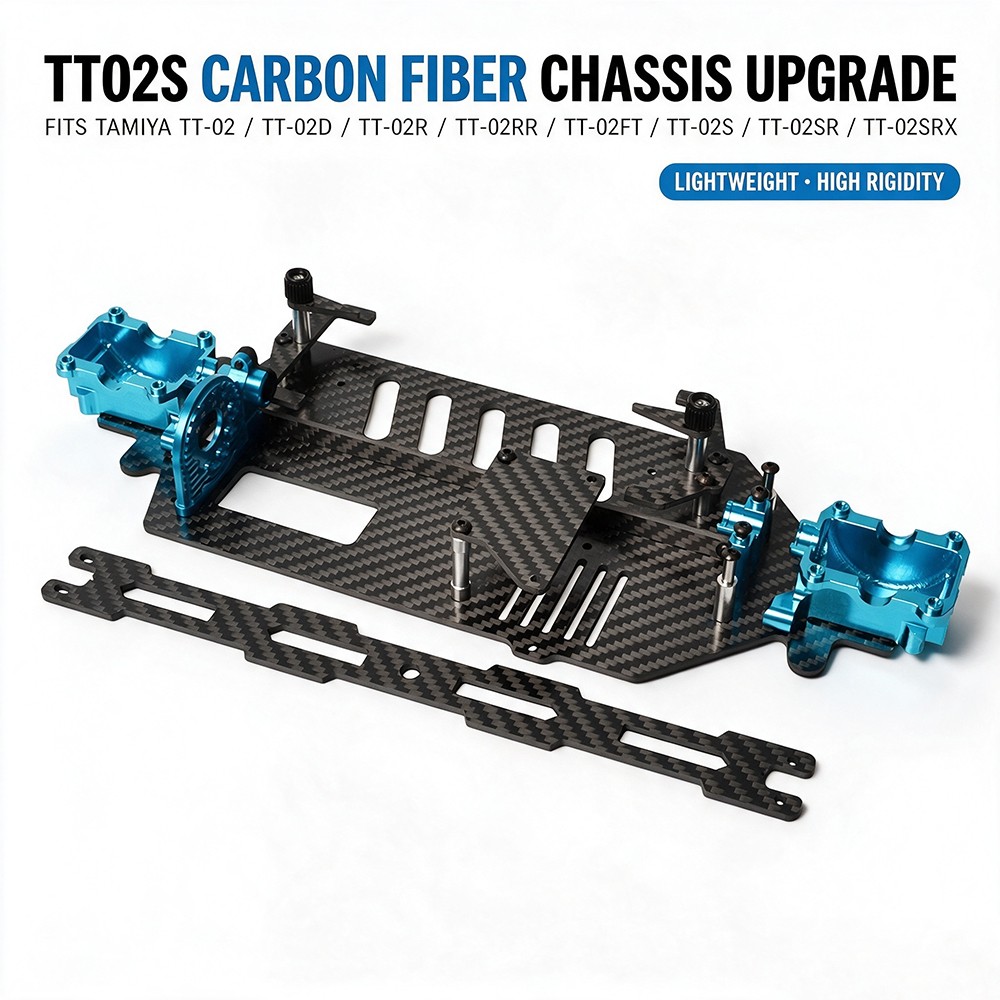 Custom TT02S Carbon Chassis Kit for Tamiya TT02 SRX TT02SR TT-02FT TT02D Upgrade