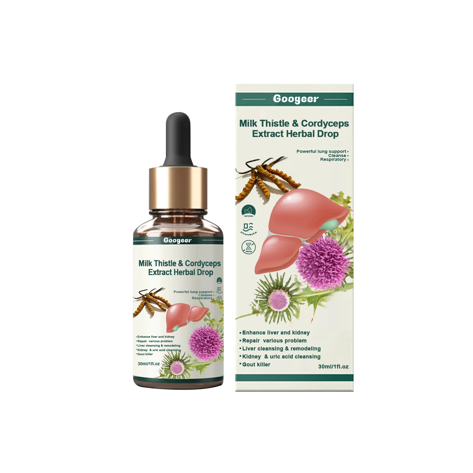 Googeer 30ml Cordyceps Sinensis Herbal Drops Milk Thistle Energy Support 