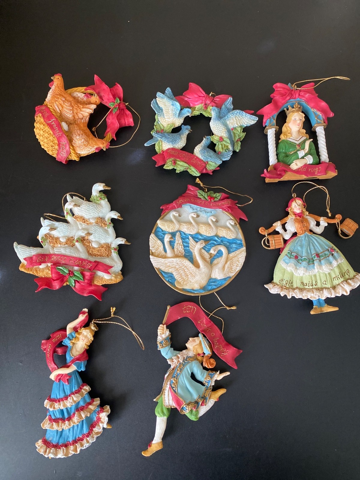 Vintage Silvestri 12 Days of Christmas Ornaments 1990s Resin Partial Set of 8