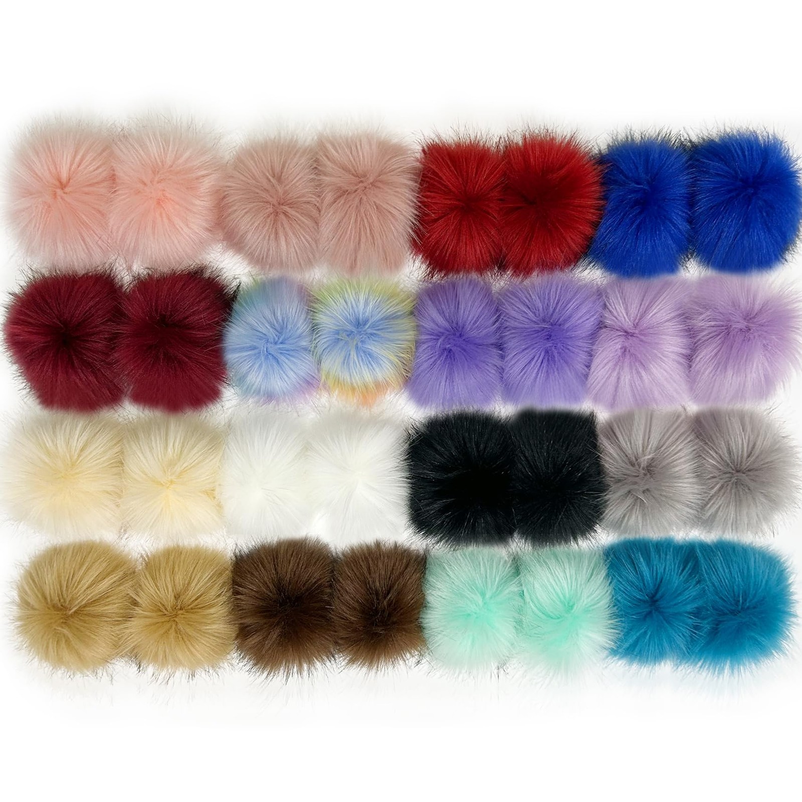 Allruyee 32 Pieces Pom Pom Faux Fur Pom Pom for Hats, Keychains, Scarves, Glo...