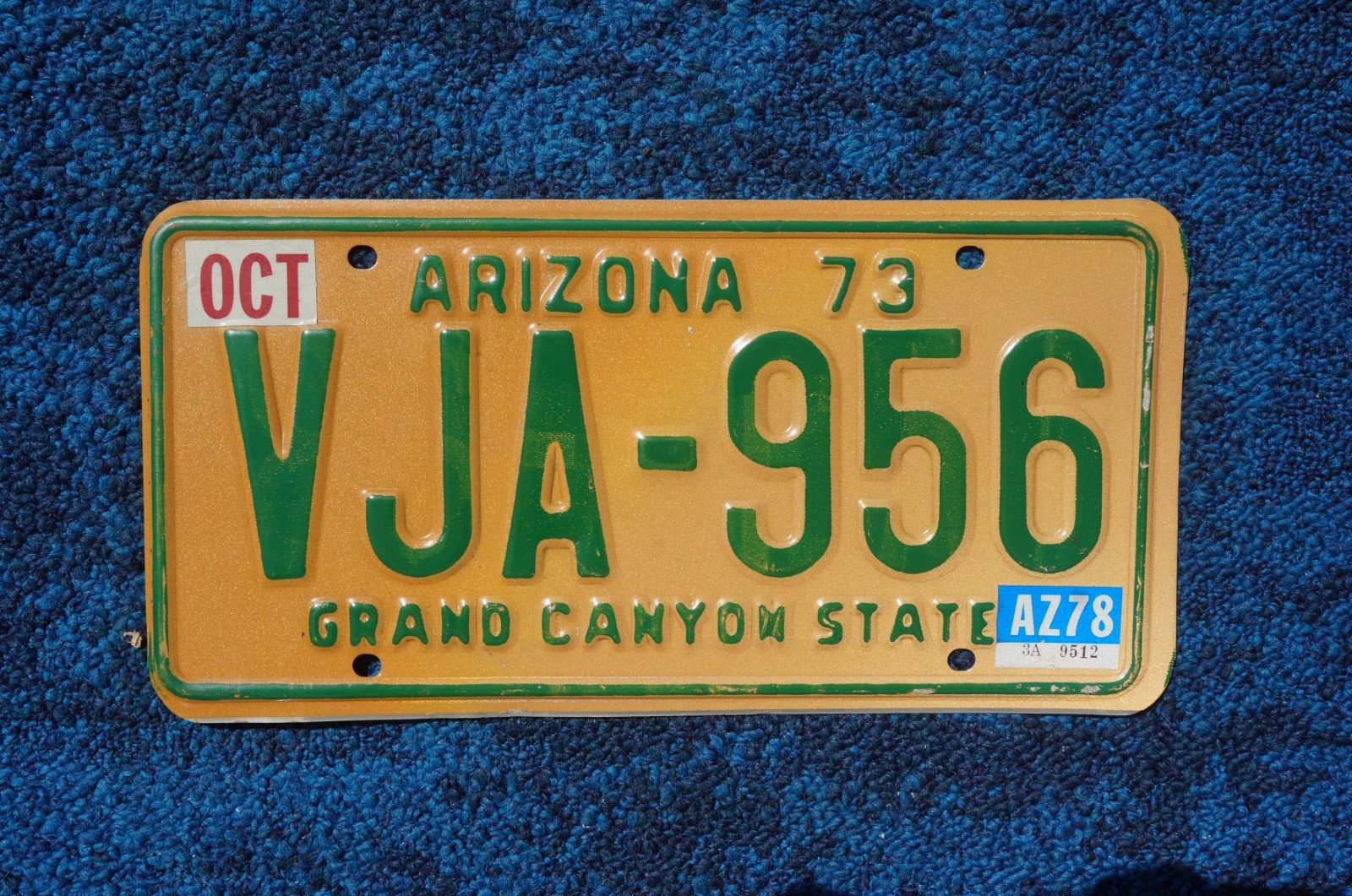 1973 1978 Arizona Yellow Vintage License Plate # VJA 956 Grand Canyon State