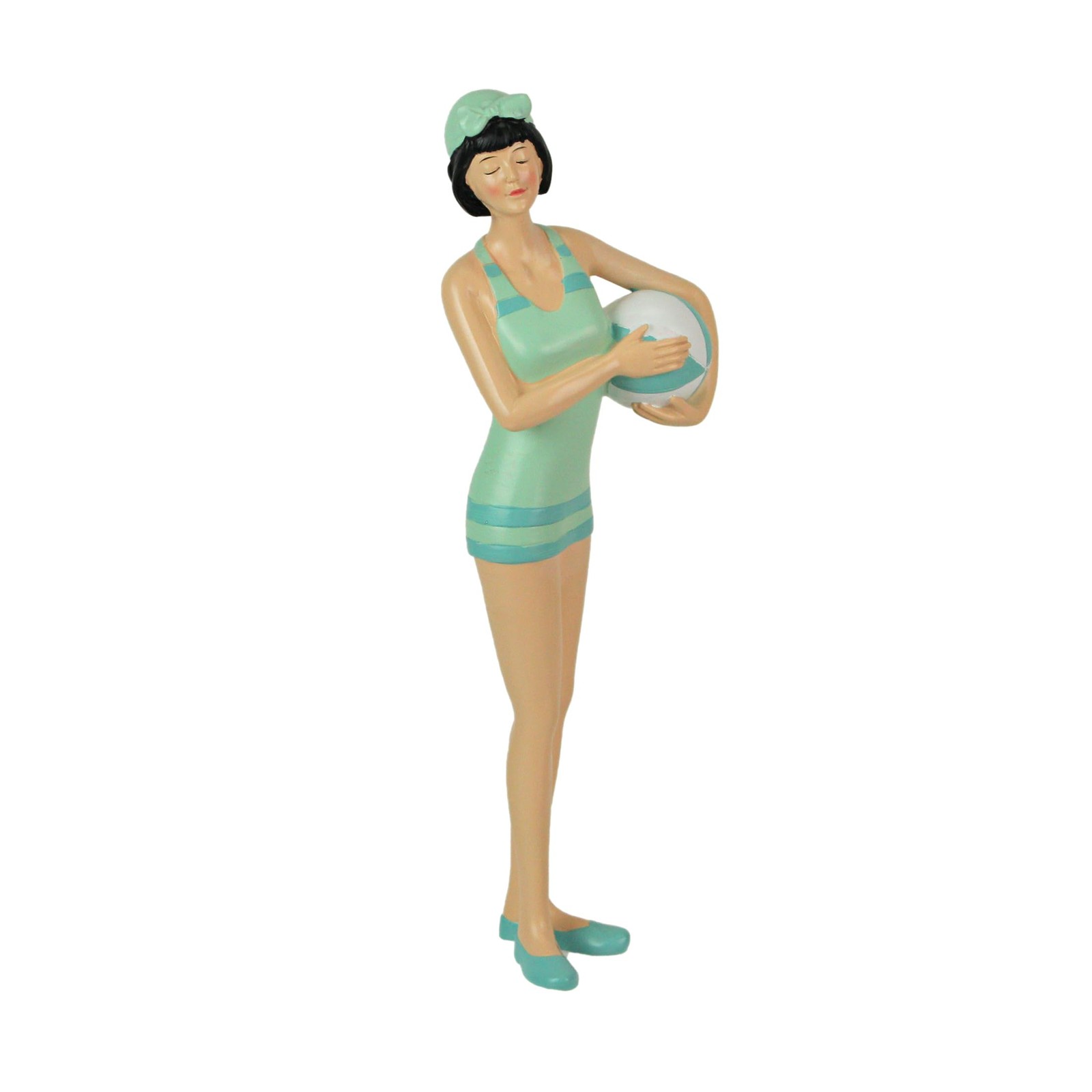 Fancy That Graceful Brunette Retro Bathing Beauty Figurine – Sage Green