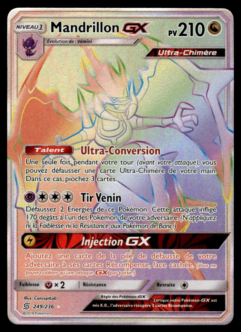 2019 Pokemon Sun & Moon - Unified Minds Mandrillon GX #249 Heavy Play