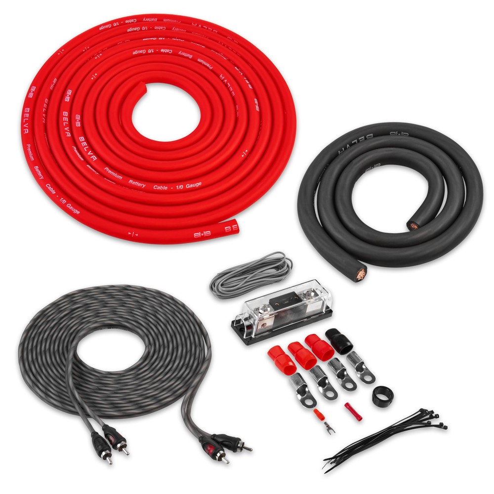 Belva BAK02 Red 1/0 Gauge Amplifier Wire Kit w/ 2-Ch RCA Cable Open Box, Grea